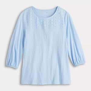 Croft & Barrow Eyelet Yoke 3/4 Sleeve Top Womens size Medium